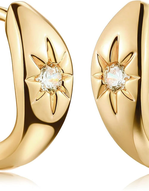 Load image into Gallery viewer, 18K Gold Plated Huggie Earrings with Shining Cubic Zriconia Geometry Beads Star Hoop Earrings for Women
