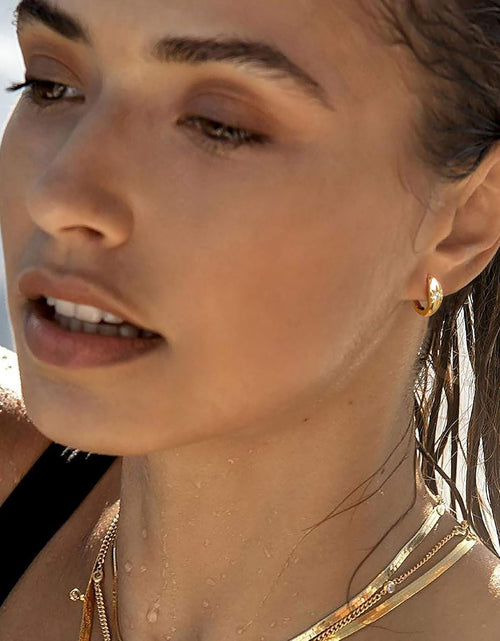 Load image into Gallery viewer, 18K Gold Plated Huggie Earrings with Shining Cubic Zriconia Geometry Beads Star Hoop Earrings for Women
