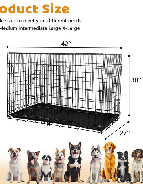 Load image into Gallery viewer, 48 Inch Dog Crate, Dog Crates and Kennels for Big Dog Foldable Large Dog Crate for Large Dogs with Handle Double-Door Outdoor Metal Wire Dog Cage with Plastic Tray for Medium Dogs, Black
