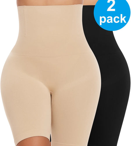 2 Pack Women Waist Trainer Shapewear Tummy Control Body Shaper Shorts Hi-Waist Butt Lifter Thigh Slimmer
