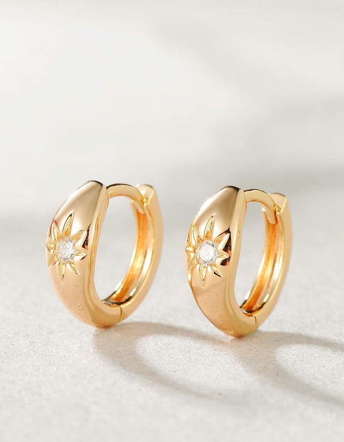 Load image into Gallery viewer, 18K Gold Plated Huggie Earrings with Shining Cubic Zriconia Geometry Beads Star Hoop Earrings for Women
