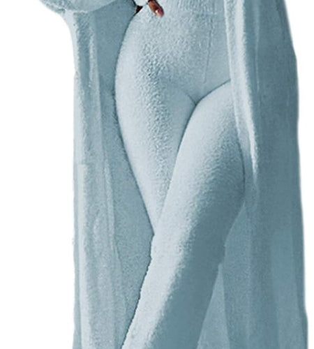 Women'S Fuzzy 3 Piece Sweatsuit Open Front Cardigan Crop Tank Tops Wide Legs Pants Lounge Sets