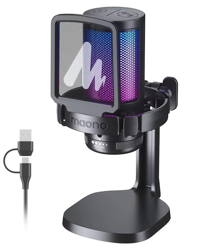 DGM20 Gaming Microphone,Usb Microphone Condenser Mic RGB Gaming Mic with Noise Reduction Software,Mic Gain,One Key Mute