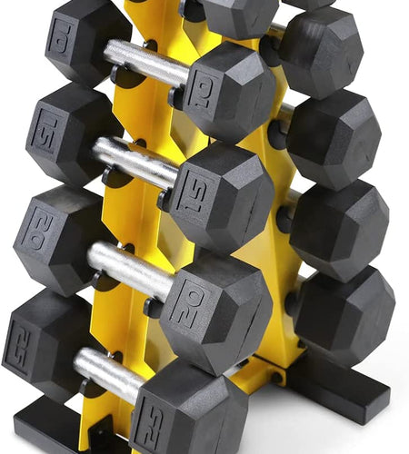 5-25Lb Rubber Coated Hex Dumbbell Set with a Frame Storage Rack Non-Slip Hex Shape for Muscle Toning, Strength Building & Weight Loss - Multiple Choices Available