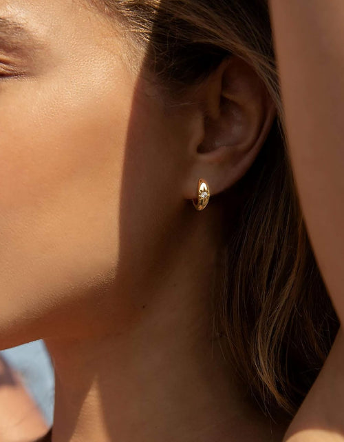 Load image into Gallery viewer, 18K Gold Plated Huggie Earrings with Shining Cubic Zriconia Geometry Beads Star Hoop Earrings for Women
