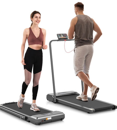 Treadmill 2 in 1 Walking Pad Treadmill Folding 7.5 MPH Running under Desk Treadmill with Remote Control and LED Display for Home Office Use