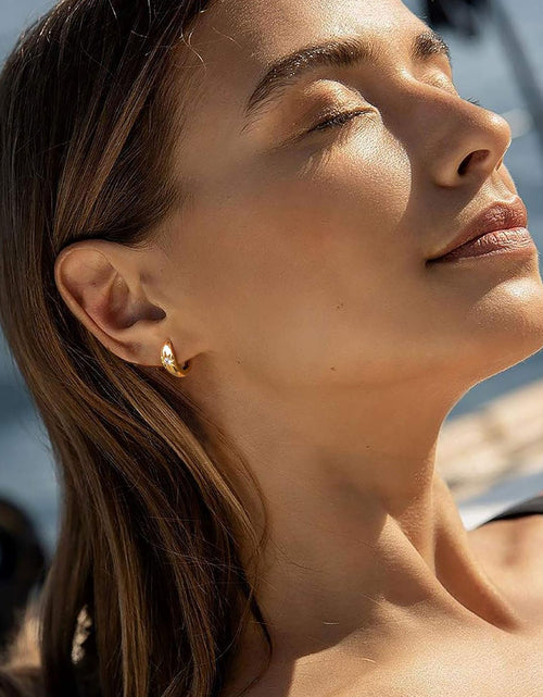 Load image into Gallery viewer, 18K Gold Plated Huggie Earrings with Shining Cubic Zriconia Geometry Beads Star Hoop Earrings for Women
