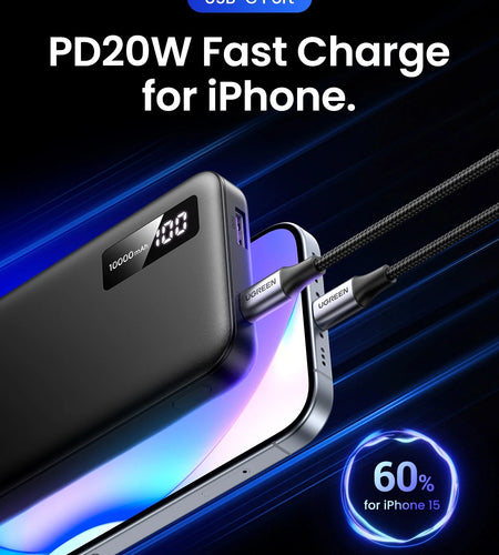 10000Mah Power Bank, 20W Fast Portable Charger for Iphone, Black