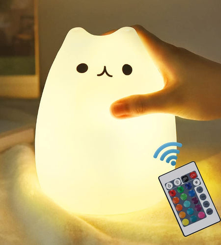 Cat Lamp, Remote Control Silicone Kitty Night Light for Kids Toddler Baby Girls Rechargeable Cute Kawaii Nightlight (Popurlarity Kitty)