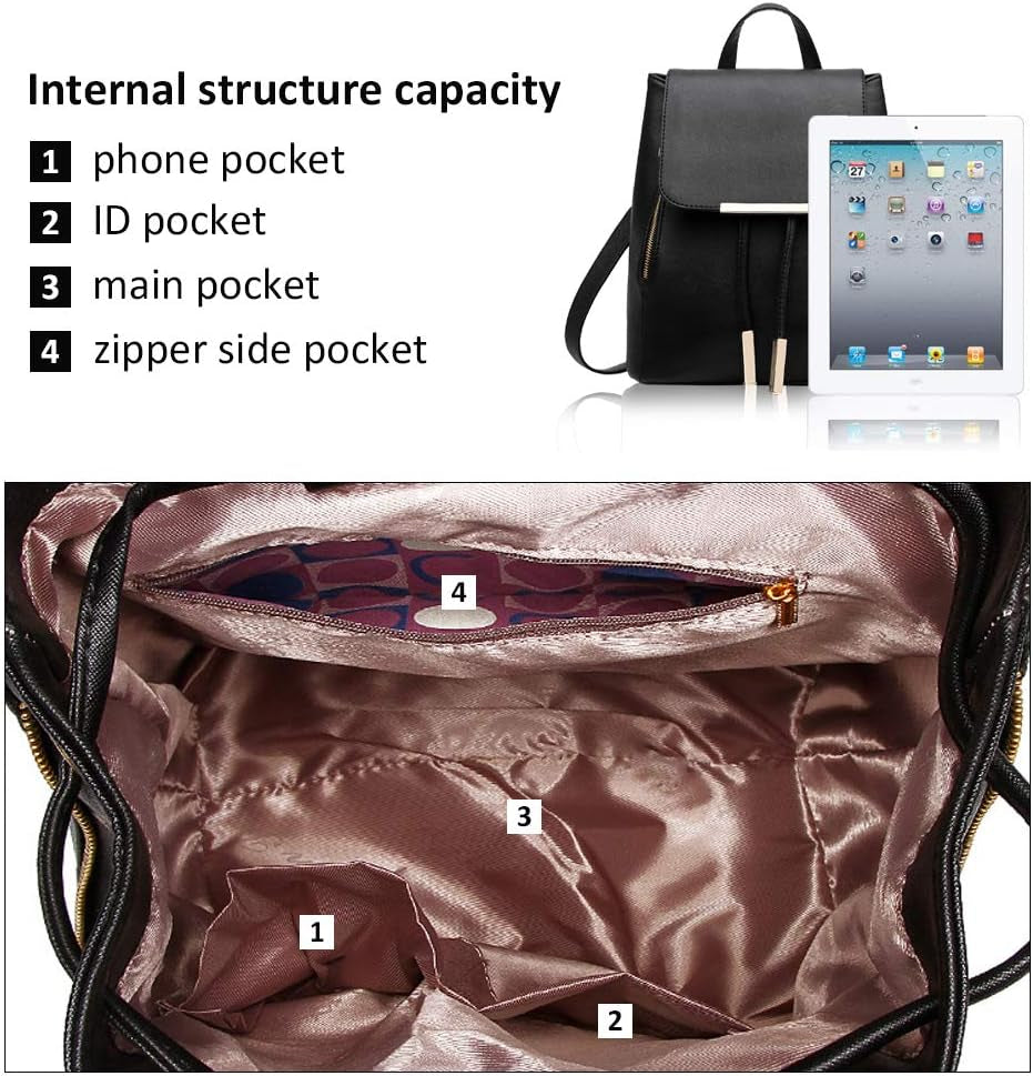 Womens Bag Backpack Purse PU Leather Zipper Bags Fashion Casual Rucksack Satchel and Handbag…