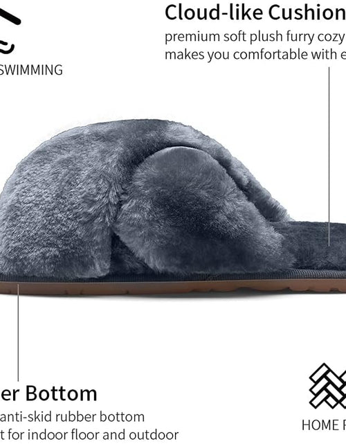 Load image into Gallery viewer, Women&#39;S Cross Band Slippers Soft Plush Furry Open Toe Fur Slides Fuzzy Fluffy Slip on House Shoes Indoor Outdoor Slippers
