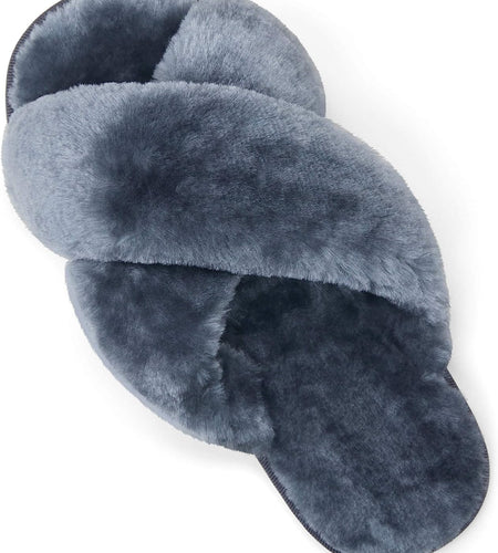 Women'S Cross Band Slippers Soft Plush Furry Open Toe Fur Slides Fuzzy Fluffy Slip on House Shoes Indoor Outdoor Slippers