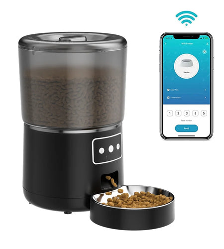 Wifi Pet Feeder Automatic Smart Dog Cat Dry Food Dispenser Feeding Bowl 4L Black