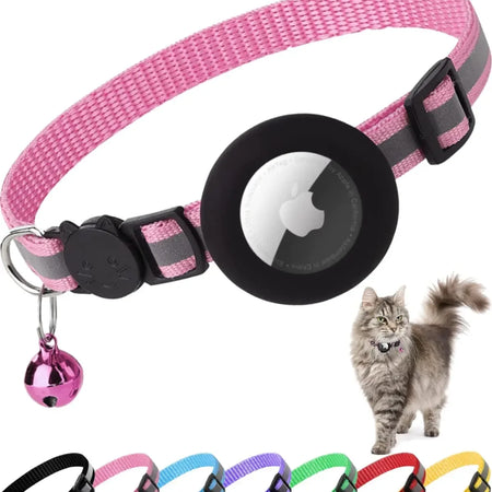 ATUBAN Airtag Cat Collar Breakaway, Reflective Kitten Collar with Apple Air Tag Holder and Bell for Girl Boy Cats, 0.4 Inches
