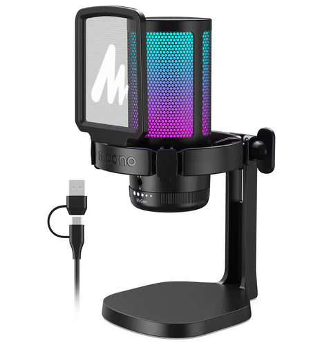 DGM20 Gaming Microphone,Usb Microphone Condenser Mic RGB Gaming Mic with Noise Reduction Software,Mic Gain,One Key Mute