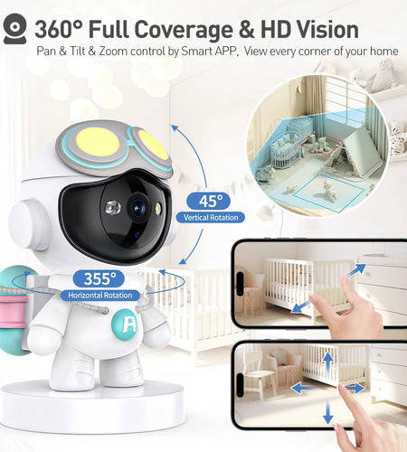 Baby Monitor, 360° Wireless 5G Nanny Cam with Safety Alerts, 4MP HD Wifi Camera for Human & Pet Detection, Home Security Camera with Two-Way Audio, Motion Tracking, IR Night Vision, Sleep Tracking