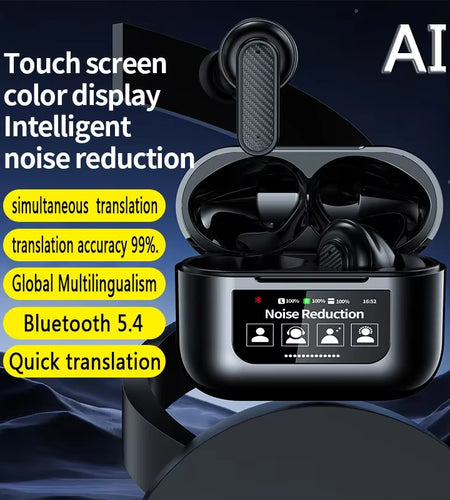 YW08 BT Wireless Earphones Smart LCD Touch Screen Headphones Sports Earbuds ANC Built-In Microphone Waterproof Gaming V8