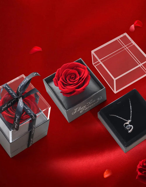 Load image into Gallery viewer, Eternal Rose Gift Bag with I Love You Necklace for Her, Red
