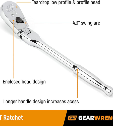 2 Piece 1/4", 3/8" Drive 84 Tooth Full Polish Flex Head Teardrop Ratchet Set - 81216A-07