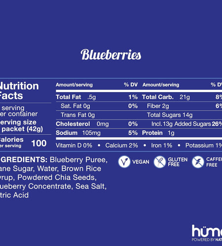 Huma Chia Energy Gel, Blueberries, 12 Gels - Premier Sports Nutrition for Endurance Exercise