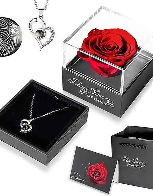 Load image into Gallery viewer, Eternal Rose Gift Bag with I Love You Necklace for Her, Red
