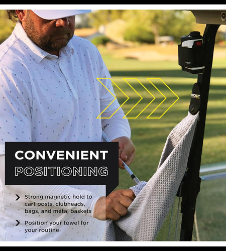 Magnetic Towel, Gray | Top-Tier Microfiber Golf Towel with Deep Waffle Pockets | Industrial Strength Magnet for Strong Hold to Golf Carts or Clubs