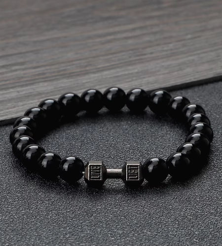 Gym Dumbbells Beads Bracelet Natural Stone Barbell Energy Weights Bracelets for Women Men Couple Pulsera Wristband Jewelry Gift