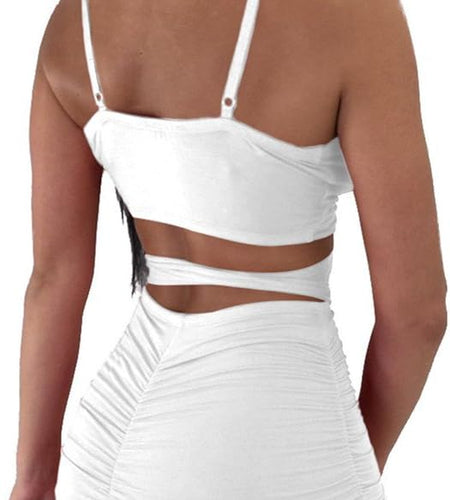 Women'S Sexy Bodycon Spaghetti Strap Ruched Lace up Mini Club Dress