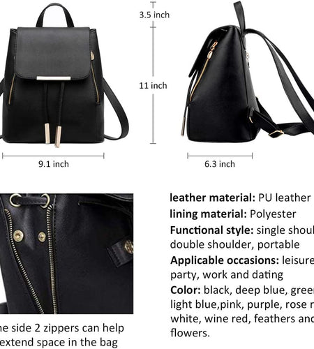 Womens Bag Backpack Purse PU Leather Zipper Bags Fashion Casual Rucksack Satchel and Handbag…