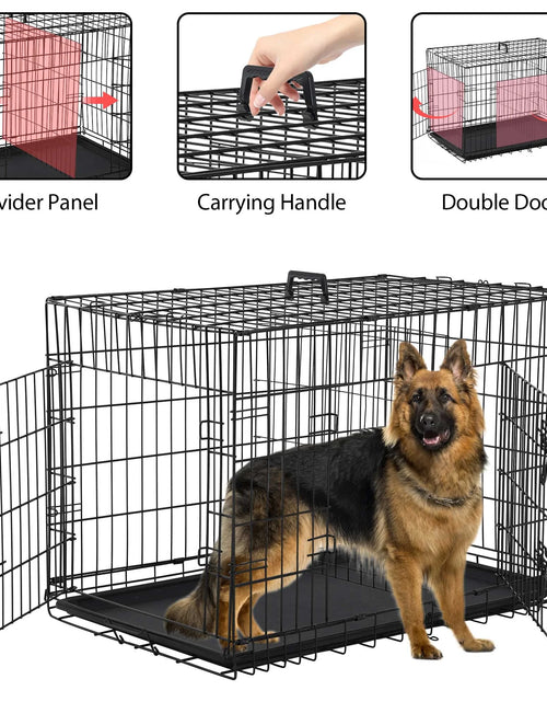 Load image into Gallery viewer, 48 Inch Dog Crate, Dog Crates and Kennels for Big Dog Foldable Large Dog Crate for Large Dogs with Handle Double-Door Outdoor Metal Wire Dog Cage with Plastic Tray for Medium Dogs, Black
