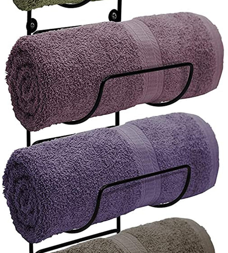 Towel Rack Wall Mount – 6 Compartments of Black Metal Bathroom Towel Holder Set - Bathroom Organizer, for Gym Spa, Camper, Rv, Back of Door, Cabinet - Wine Rack Wall Mounted for Kitchen, Bar